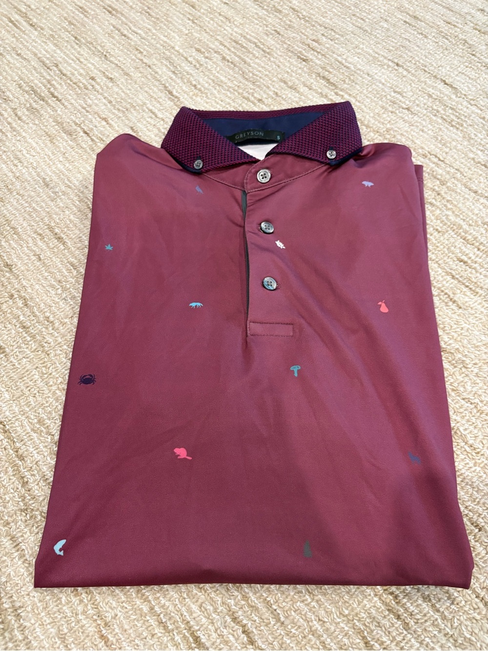 Greyson Men's Burgundy Polo with Micro-Motif Detail
